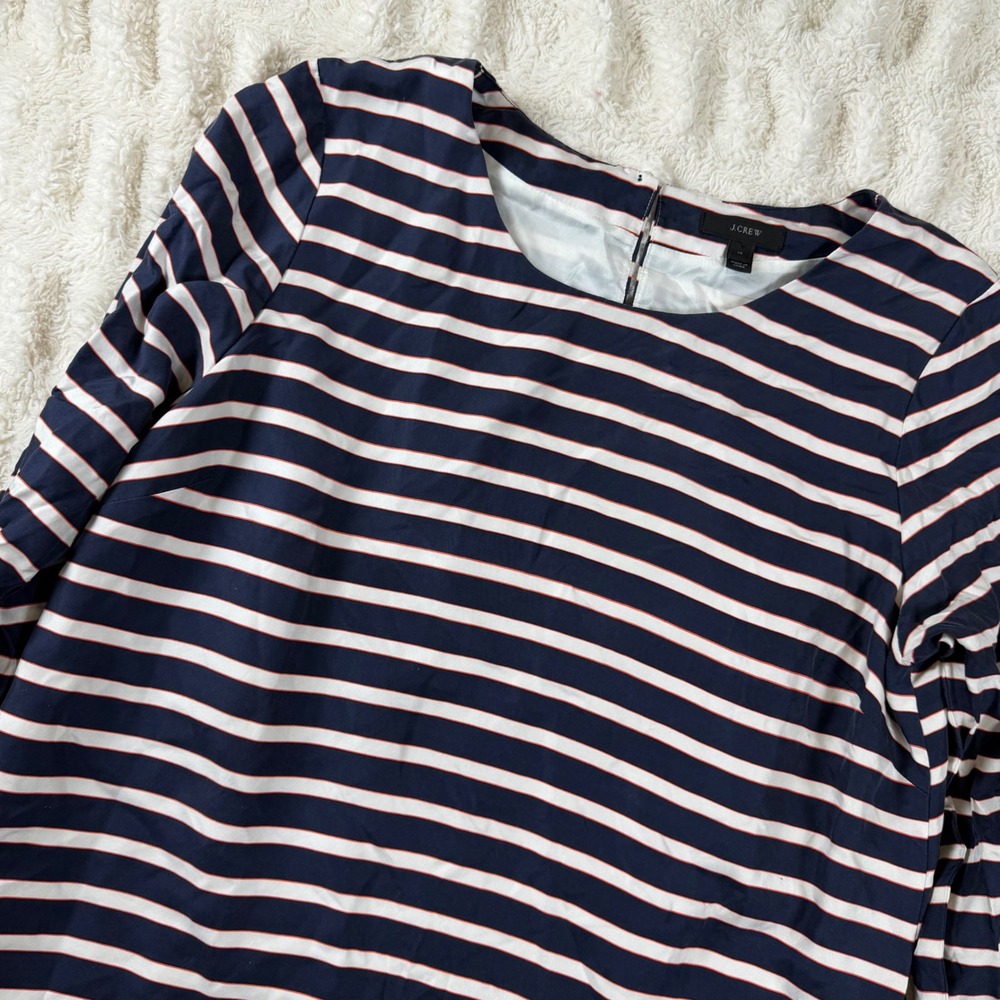 J.Crew Womens 100% Silk Striped Shift Dress Navy Blue White Red 96940 14